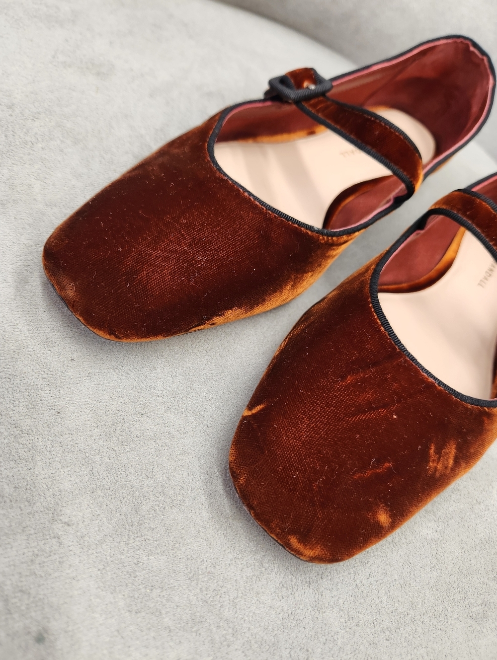 Loeffler Randall Ballet Flats 9.5 Brown Cognac Velvet Ginger MaryJane Made Italy - Picture 9 of 16